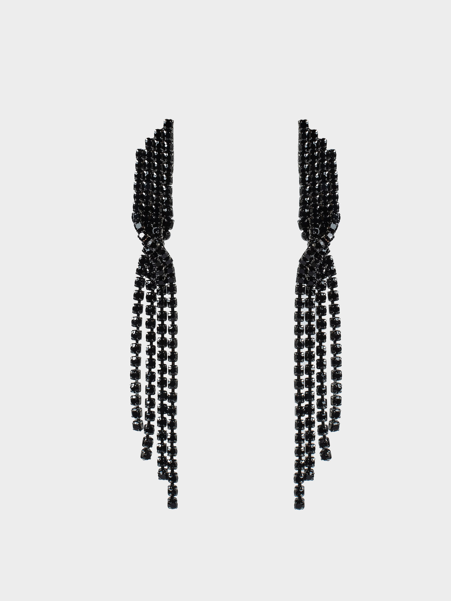 Серьги-пусеты, 9 см, 2 шт, металл/стразы, черные, Кристаллы, Jewelry black, image-0