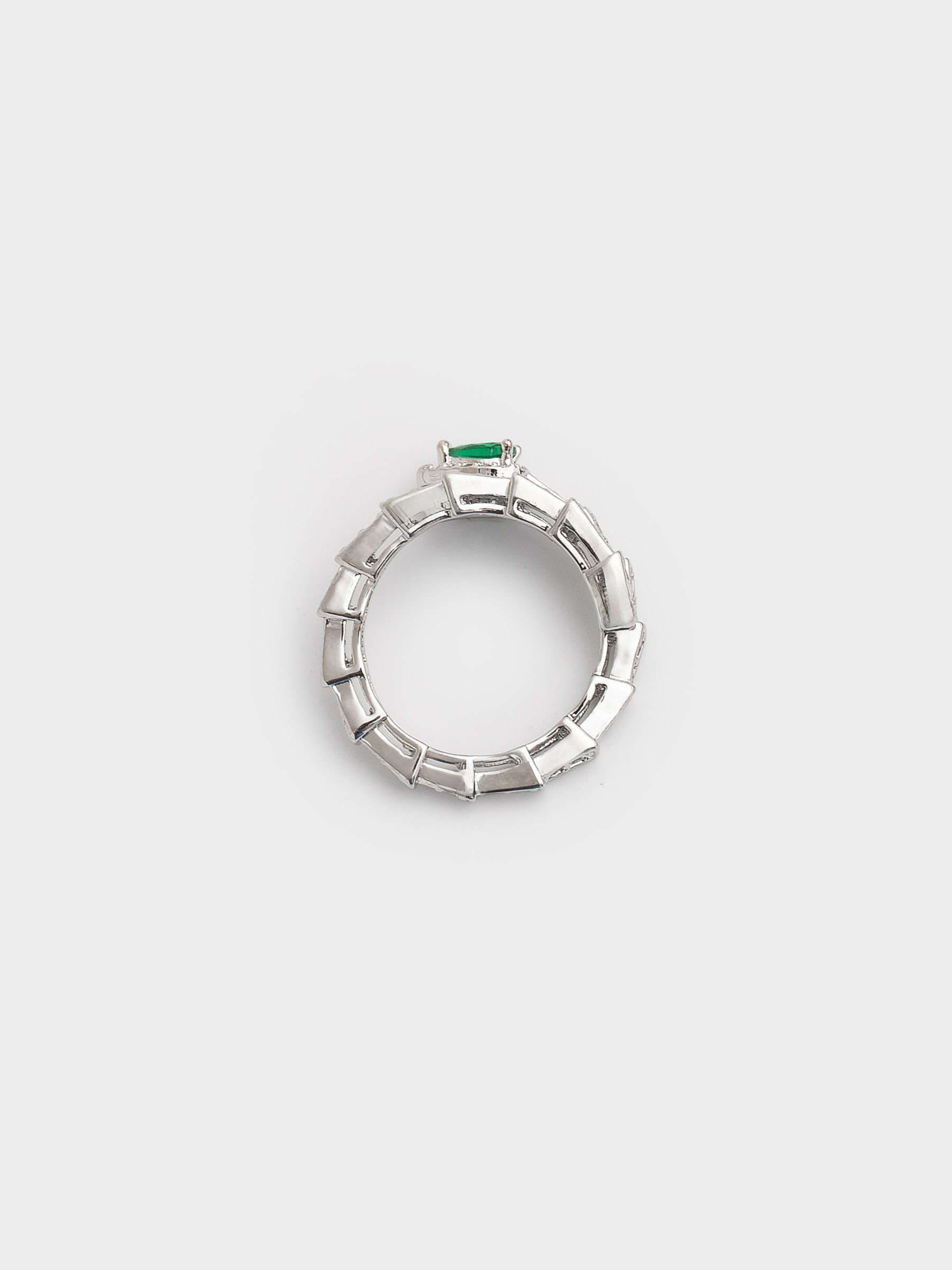 Кольцо, р. S-M, единый размер, металл/цирконий, серебристое, Змея, Jewelry snake crystal, image-1