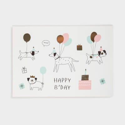 Открытка подарочная, 12х17 см, бумага, белая, Собаки с шариками, Birthday