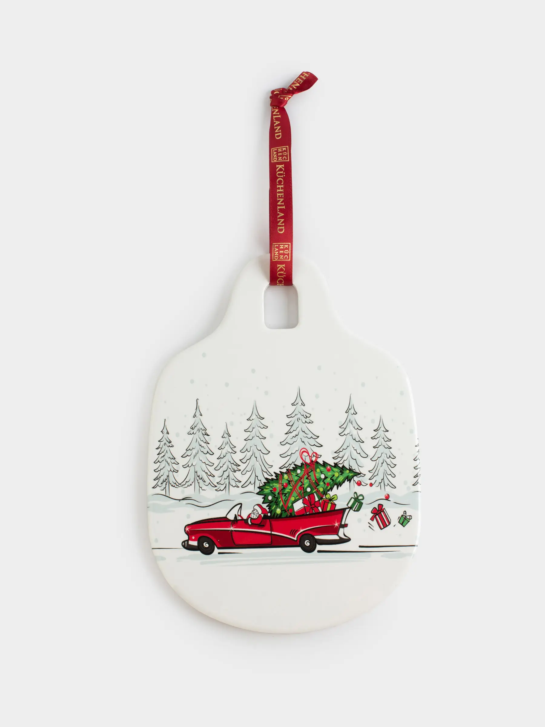 Подставка под горячее, 15x20 см, с ручкой, керамика/пробка, молочная, Красная машина, Red car