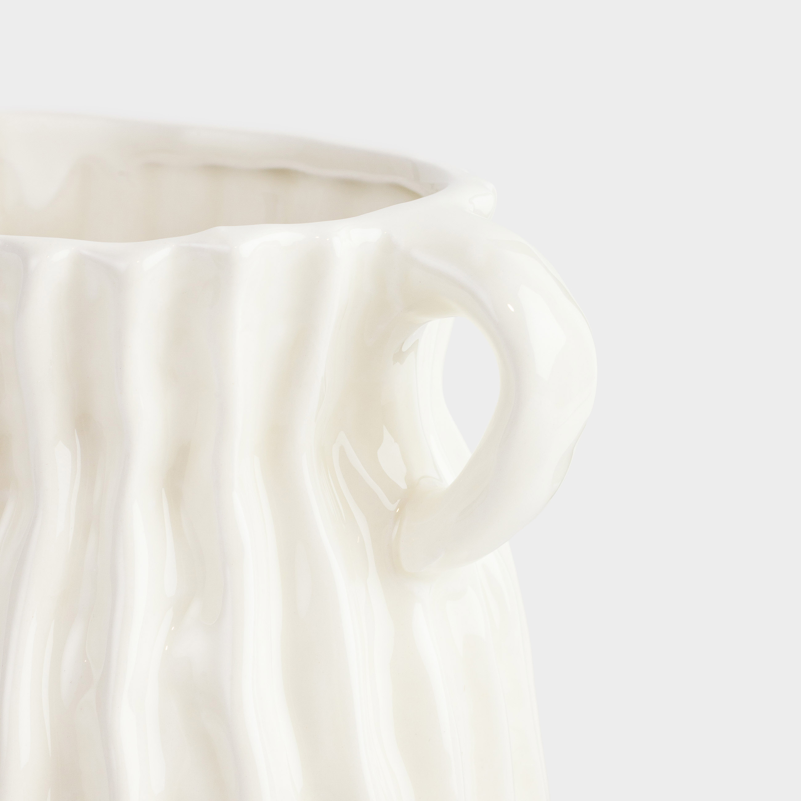 Ваза для цветов, 18 см, с ручками, керамика, белая, Фактурные линии ...