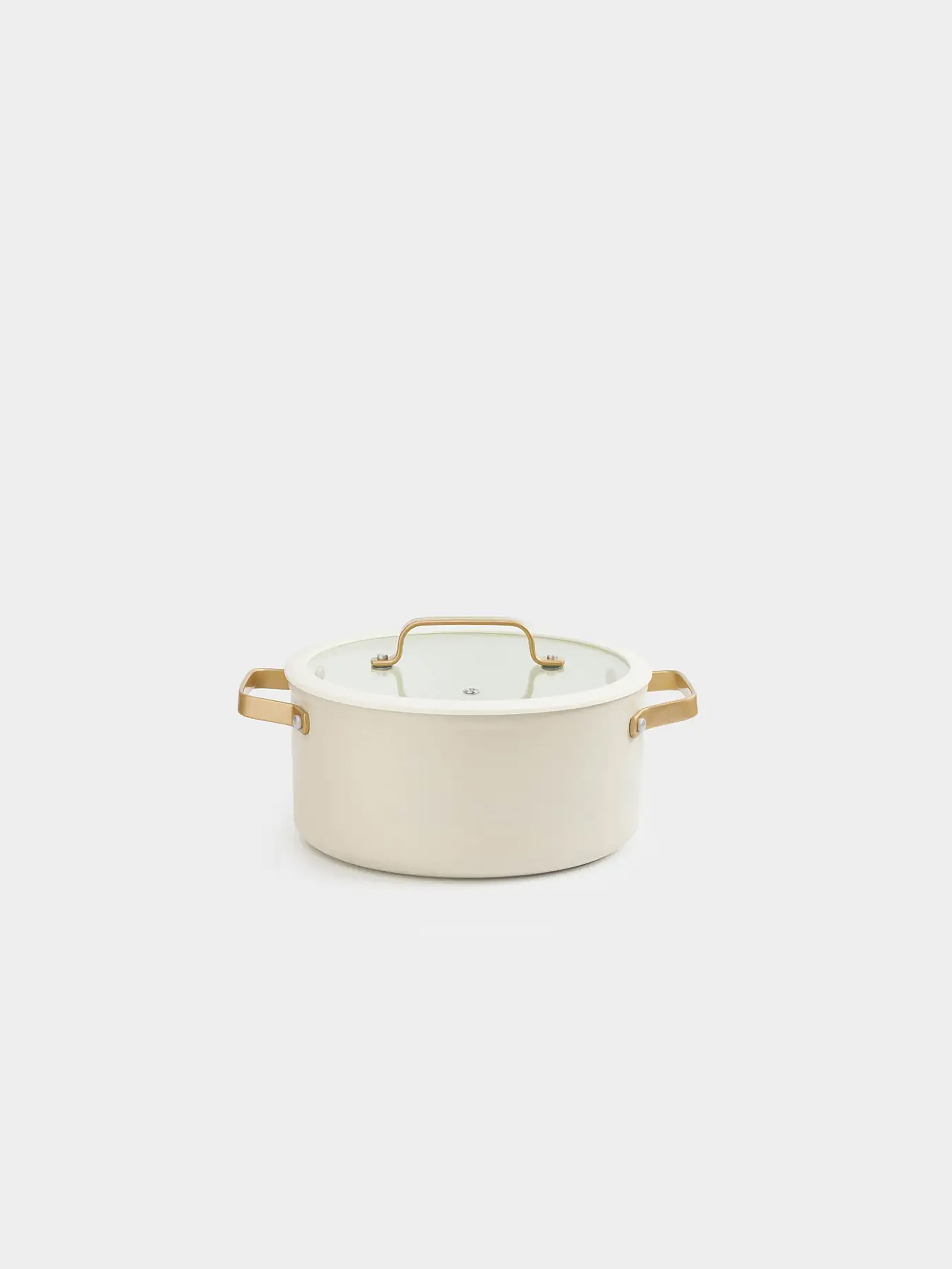 Кастрюля, 20 см, 2,8 л, с крышкой, с покрытием, алюминий, молочная, Piatto gold, image-0