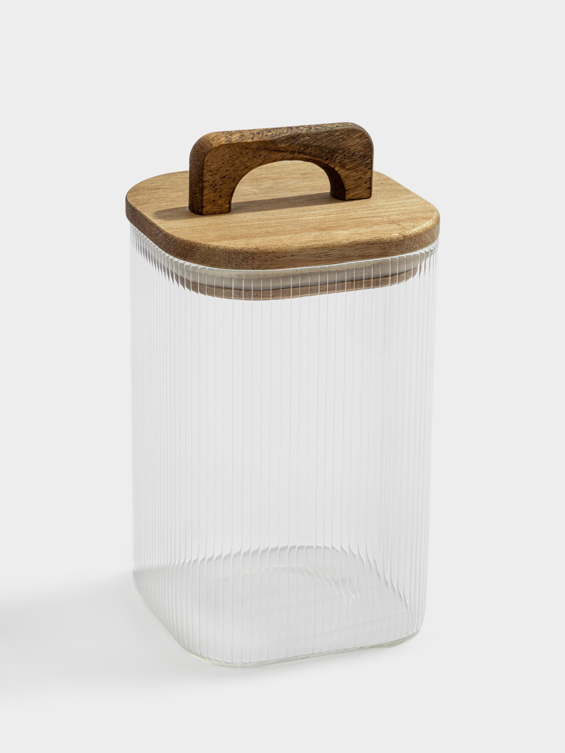 Банка для сыпучих продуктов, 1 л, стекло Р/дерево, квадратная, Ravi wood, image-1