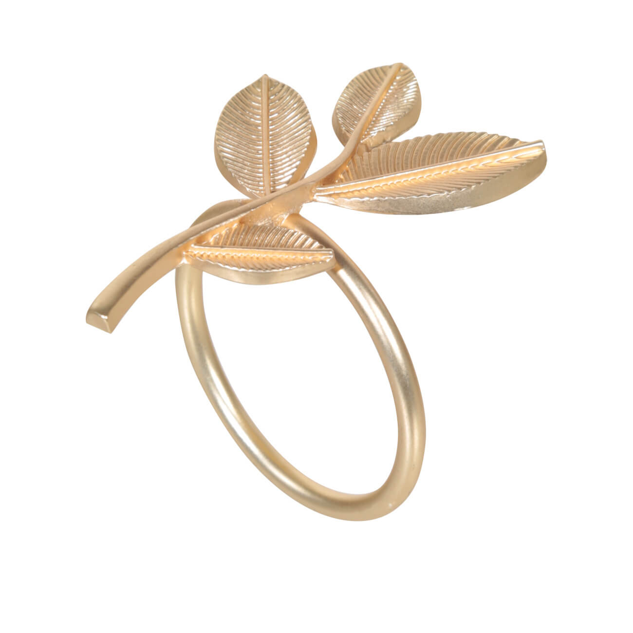 Кольцо для салфеток, 6 см, металл, золотистое, Ветка с листьями, Print