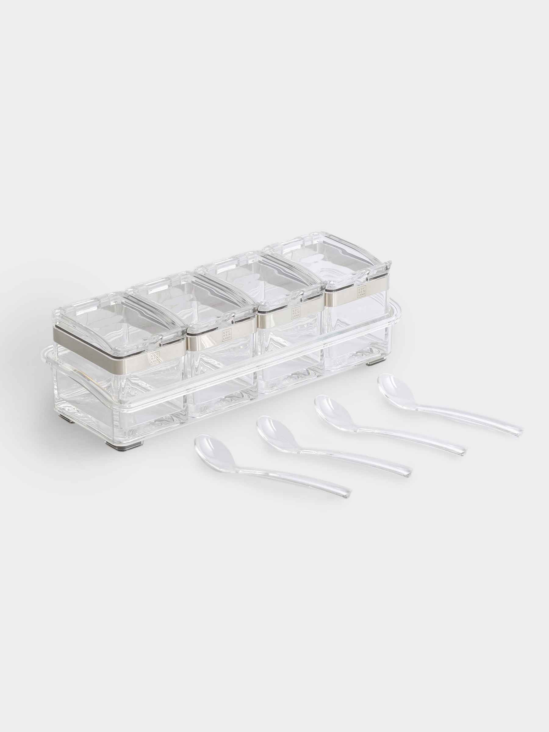 Контейнер, 26х9 см, 4 шт, с ложками, на подставке, акрил/сталь, Kitchen tools, image-2