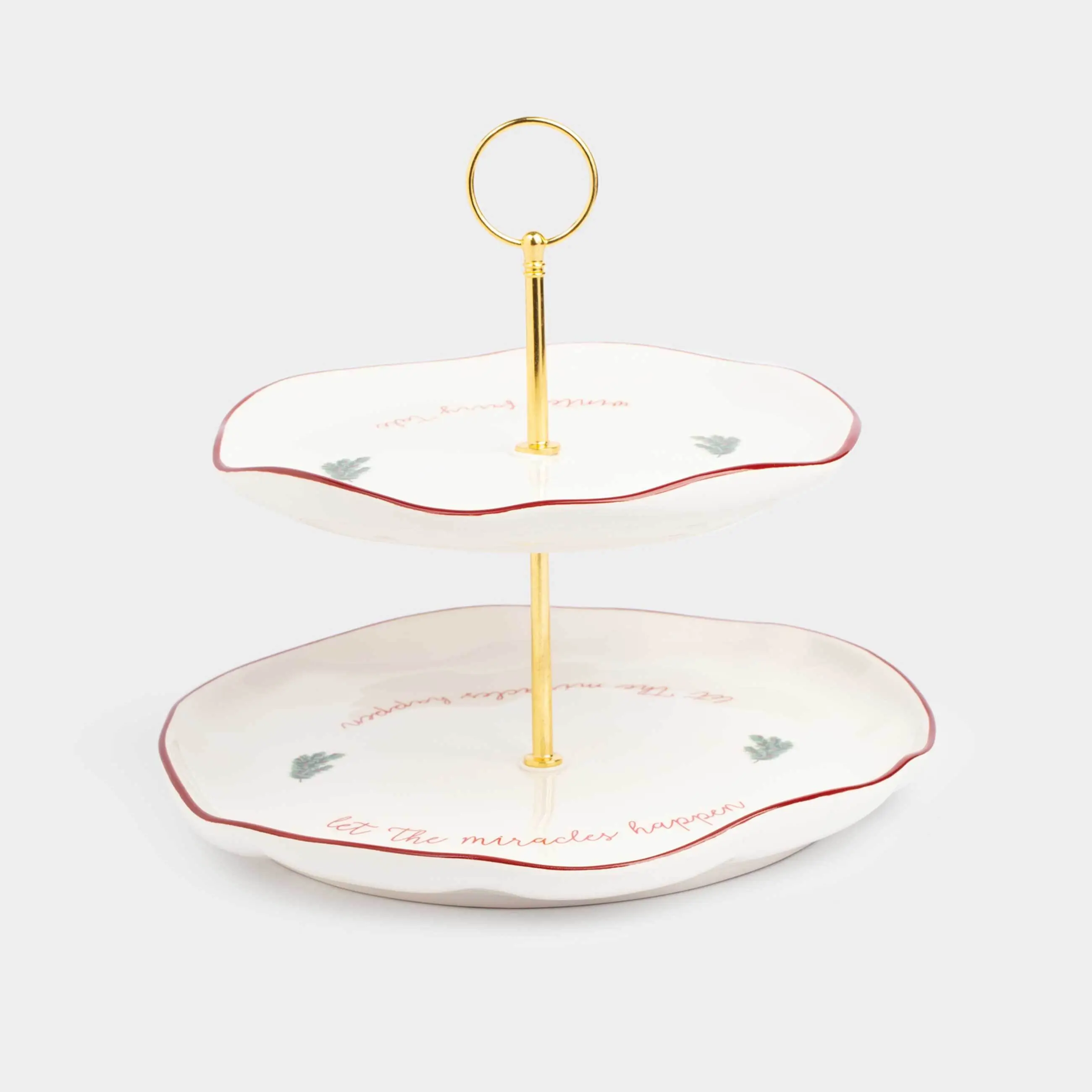 Подставка для пирожных, 23х21/26 см, 2 яруса, керамика/металл, Еловые ветки, Christmas tree