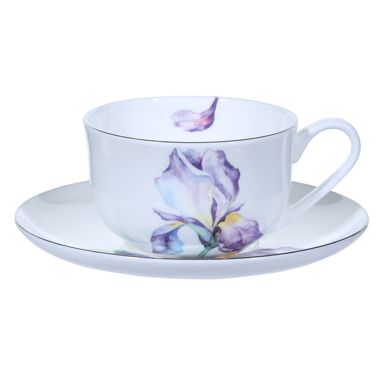 Пара чайная, 6 перс, 12 пр, 275 мл, фарфор F, с серебристым кантом, Ирис, Antarctica Flowers изображение № 2
