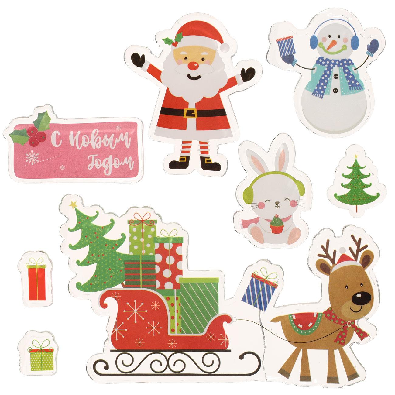 

Набор наклеек, 19х19 см, многоразовая, термопластик, Сани, Christmas