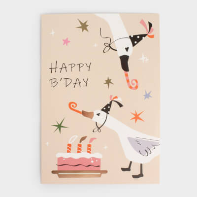Открытка подарочная, 12х17 см, бумага, серая, Гуси, Birthday