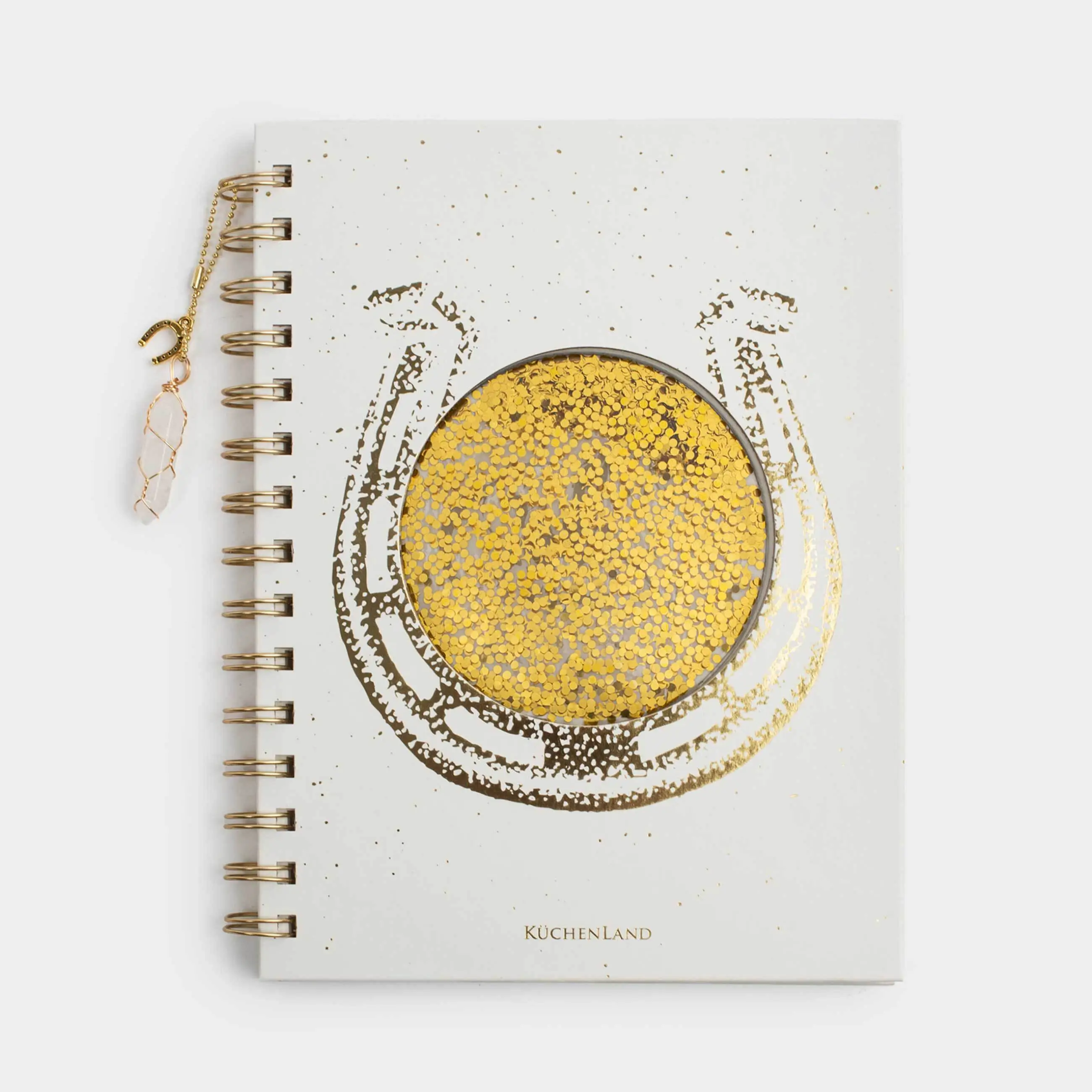 Блокнот для записей, 16х20 см, 70 л, на кольцах, с подвеской, экрю, Подкова, Stationery gold