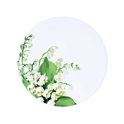 Подставка под кружку, 11 см, керамика/пробка, круглая, белая, Ландыши, May-Lily Подставка под кружку, 11 см, керамика/пробка, круглая, белая, Ландыши, May-Lily