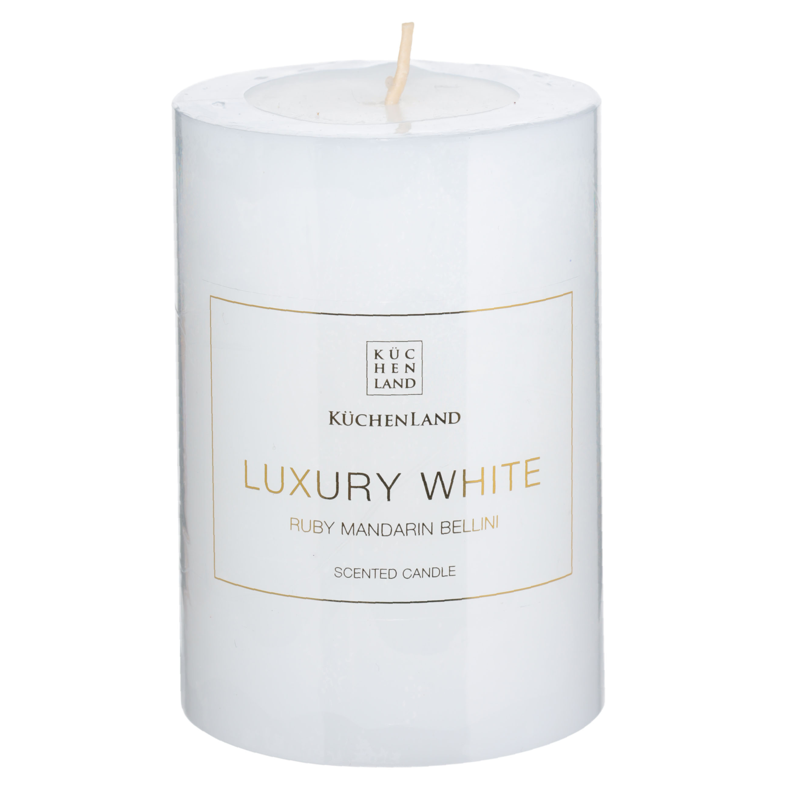 Свеча ароматическая, 10 см, цилиндрическая, белая, Ruby Mandarin Bellini, Luxury white, image-0