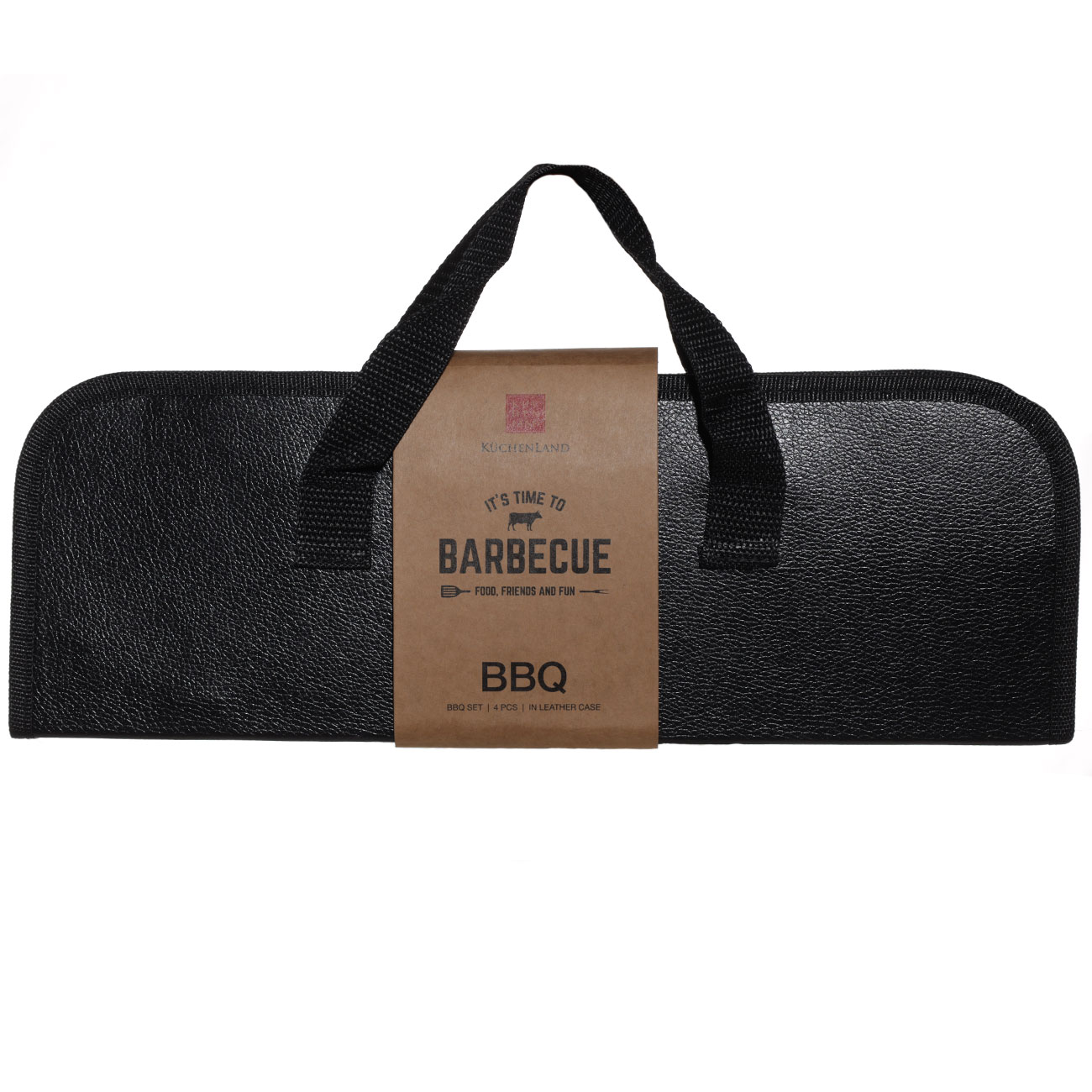 Набор для барбекю, 4 пр, в кожаном кейсе, сталь/дерево/экокожа, BBQ