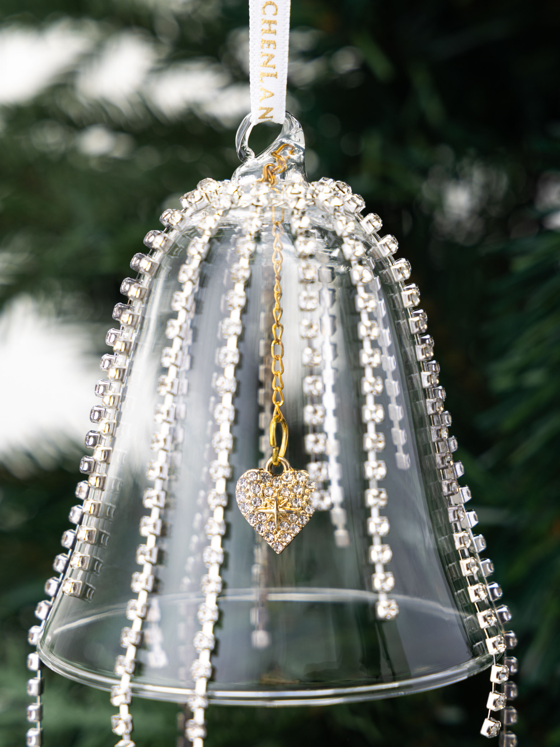 Игрушка елочная, 9 см, стекло, со стразами, Колокольчик с кристаллами, Ball crystal, image-3