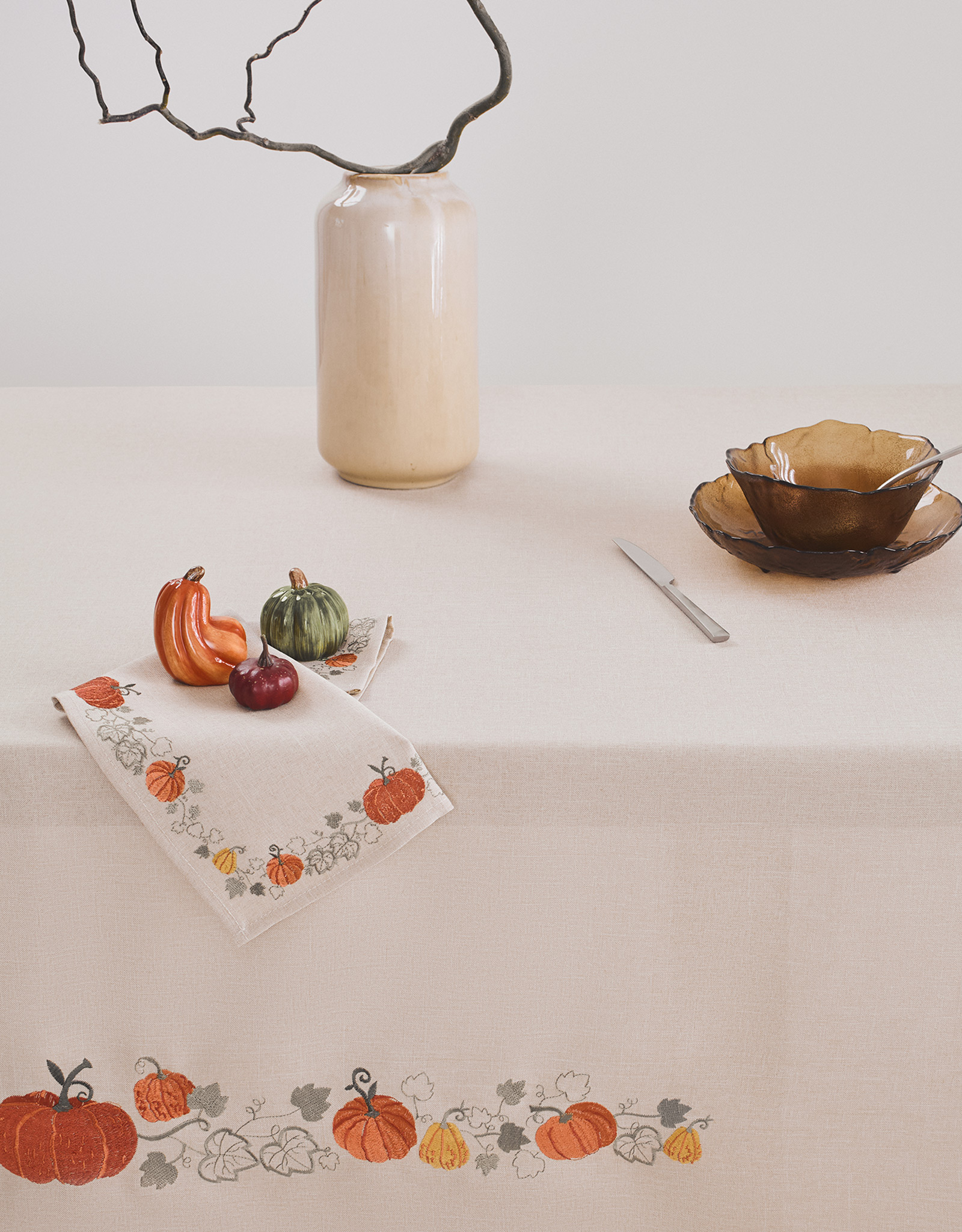 Скатерть, 170х250 см, полиэстер, бежевая, Тыквы, Colorful gourds, image-2