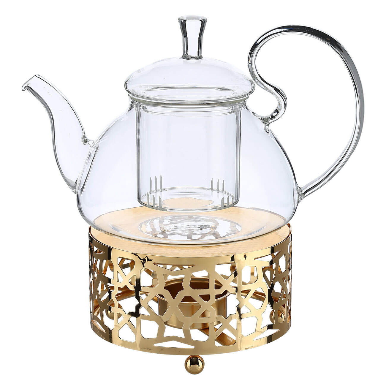 Чайник заварочный, 800 мл, с подогревом, стекло Б/металл, золотистый, Ellan kuchenland чайник заварочный 650 мл на подставке стекло б пробка clear