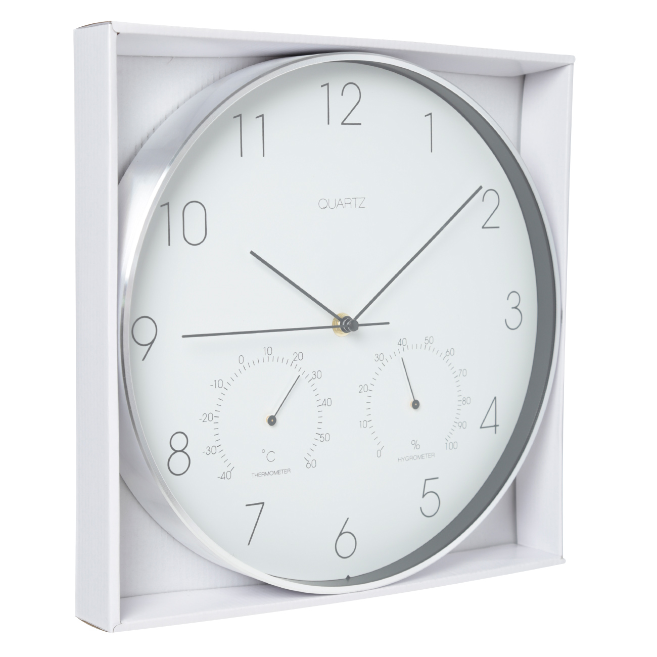 Часы настенные, 31 см, с термометром и гигрометром, пластик/стекло, круглые, белые, Dial изображение № 4