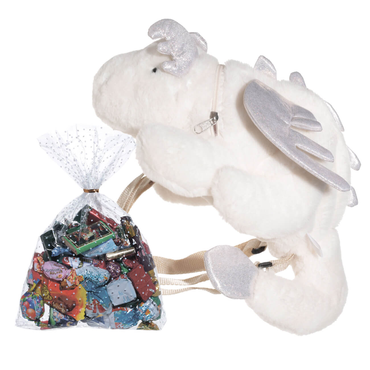 Рюкзак с конфетами, 40х26 см, 500 гр, бежевый, Ассорти, Дракон, Dragon toy