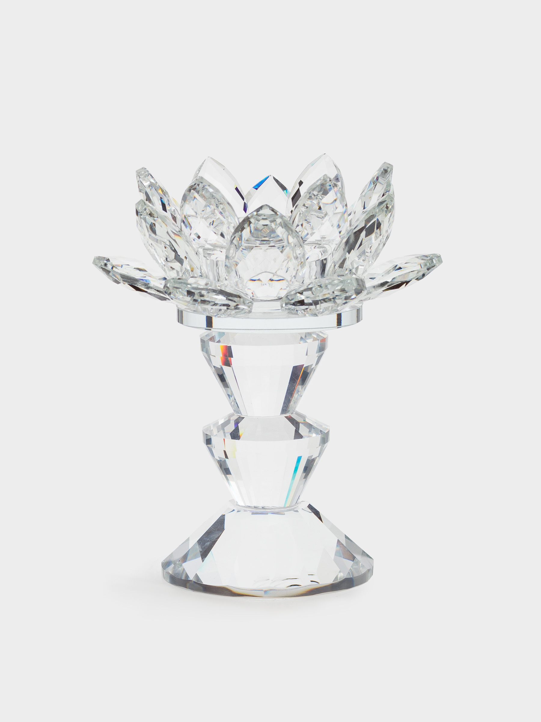 Подсвечник, 14 см, для чайной свечи, на ножке, кристальное стекло, Лотос, Crystal flower, image-0