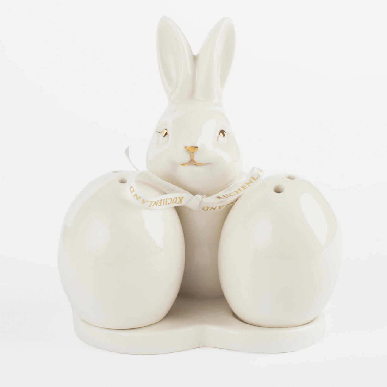 Набор для соли и перца, 12 см, на подставке, фарфор Р, белый, Кролик и яйца, Easter gold изображение № 1
