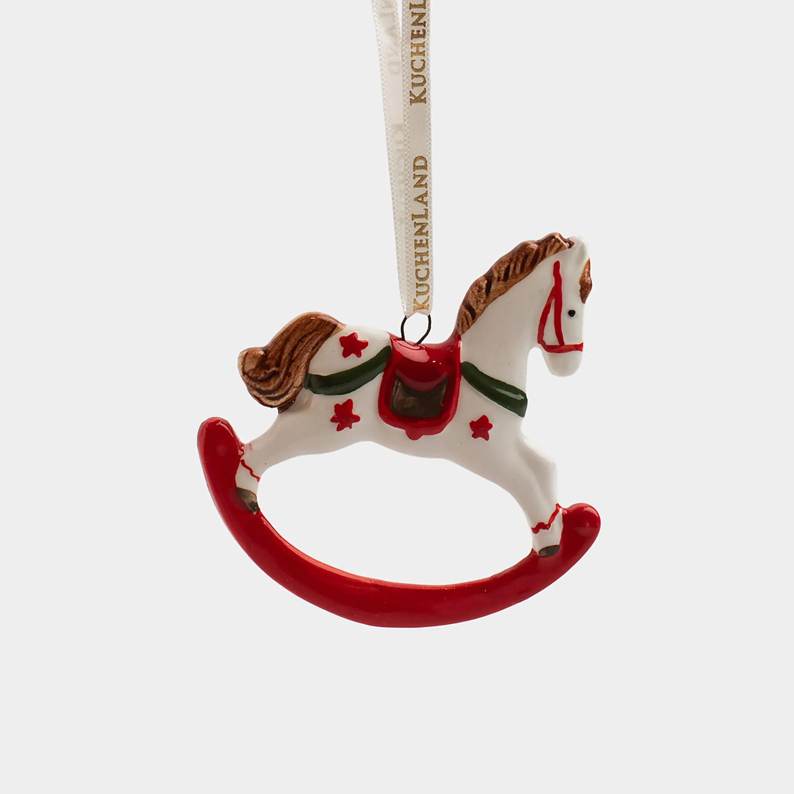 Игрушка елочная, 7 см, фарфор P, бело-красная, Лошадь, Figure christmas