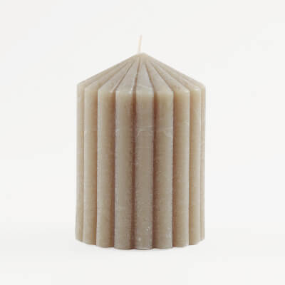 Свеча, 11 см, цилиндрическая, зеленая, Ribbed candle ,image-0