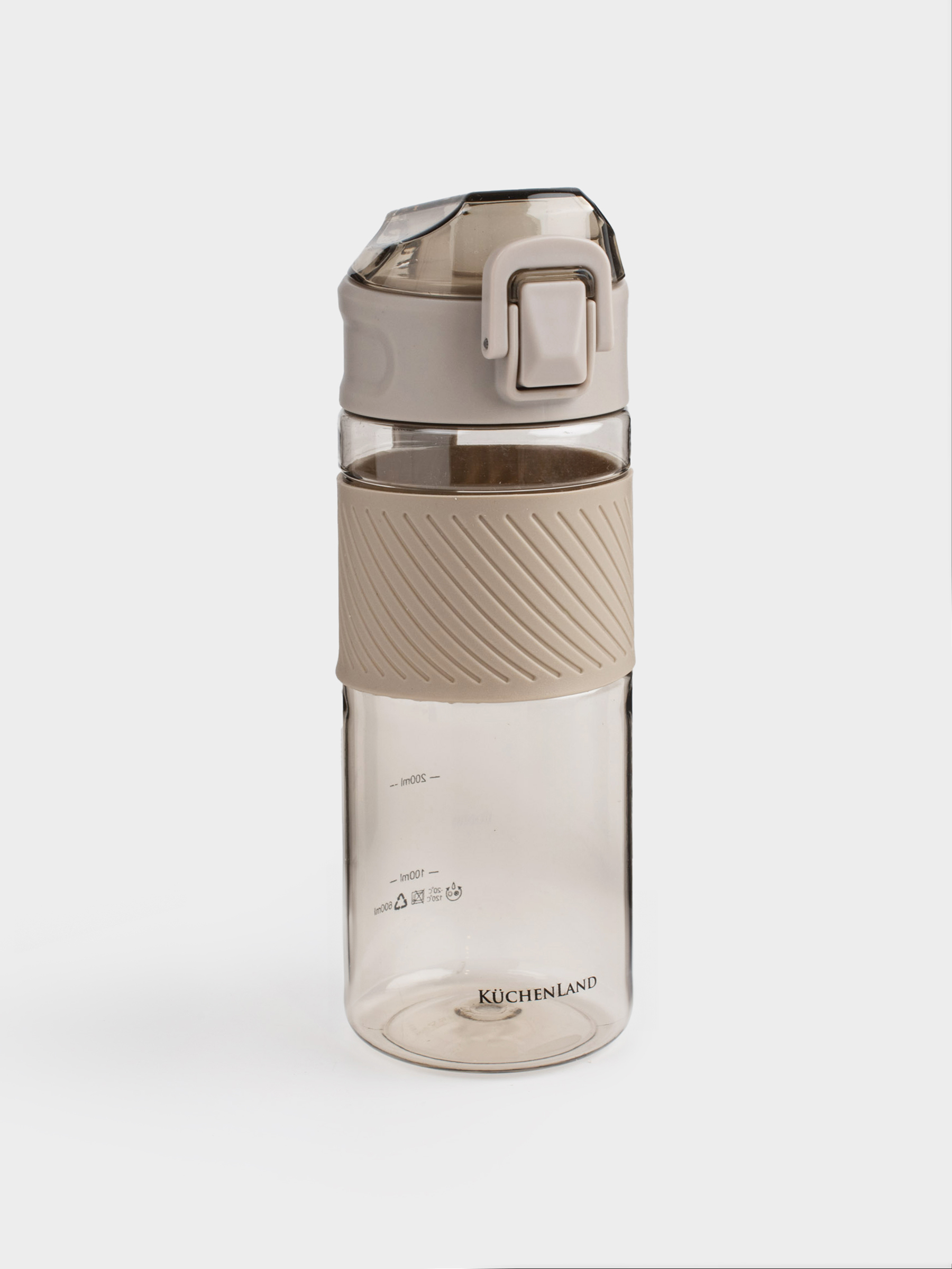 Бутылка для воды, 600 мл, пластик/силикон, бежевая, Sport, image-1