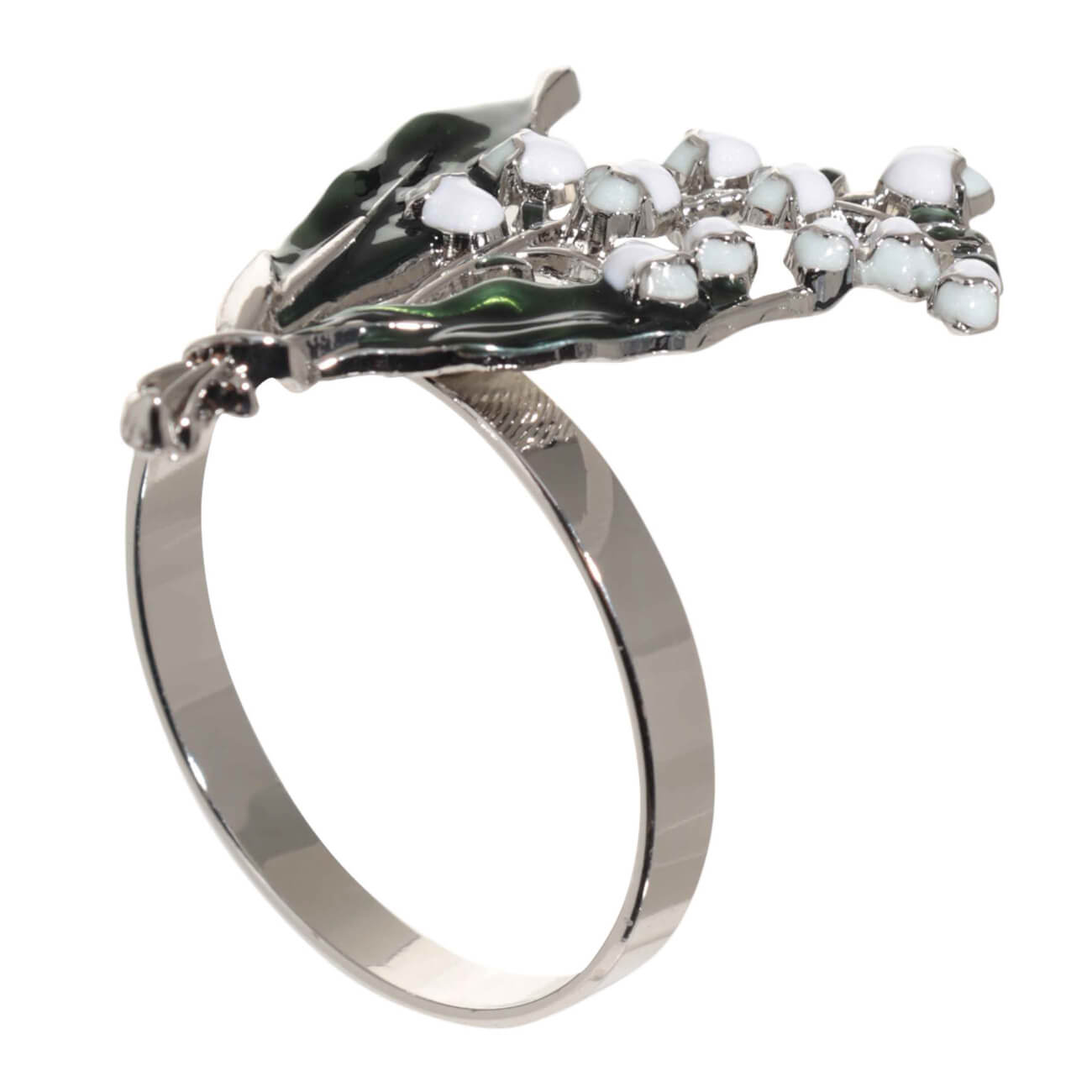 Кольцо для салфеток, 5 см, металл, зелено-серебристое, Ландыш с листьями, May-lily изображение № 1