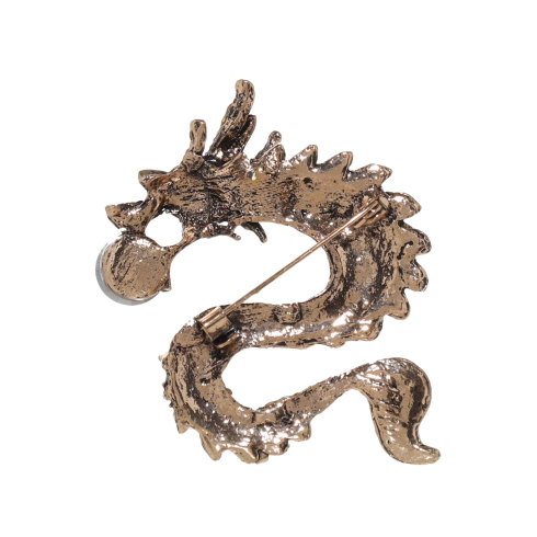 Брошь, 6 см, металл/стразы, золотистая, Дракон, Jewelry dragon