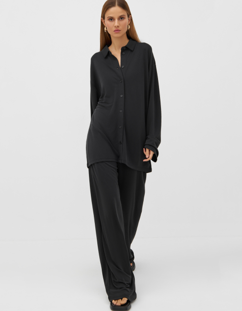 Рубашка женская, р. XL, с длинным рукавом, модал/полиэстер, черная, Veta