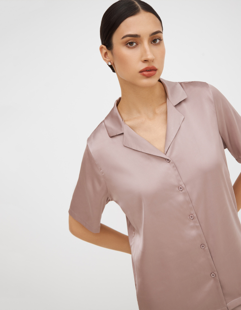Рубашка женская, р. S, с коротким рукавом, полиэстер/эластан, розовая, Luiza