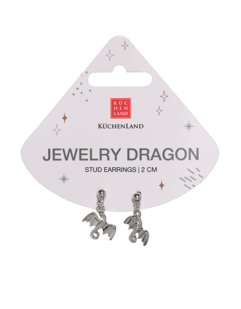 Серьги-пусеты, 2 см, 2 шт, металл, серебристые, Драконы, Jewelry dragon