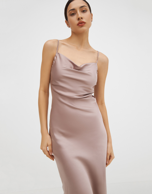 Платье женское, миди, р. XL, на бретельках, полиэстер/эластан, розовое, Luiza