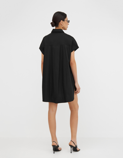 Платье-рубашка женское, мини, р. S, с коротким рукавом, хлопок, черное, Ottavia