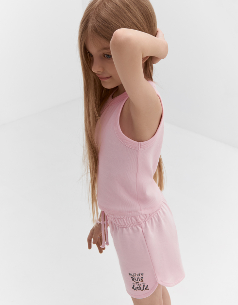 Майка детская, для девочек, 122 см, в рубчик, хлопок/спандекс, розовая, Eloise