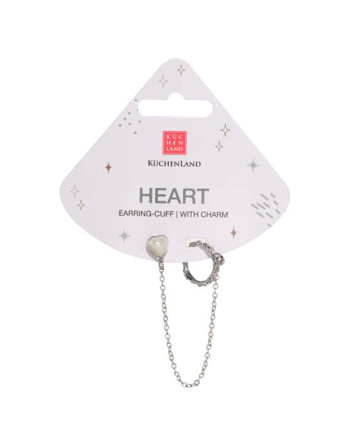 Серьга-кафф, единый размер, с подвеской, металл, серебристая, Сердце, Heart