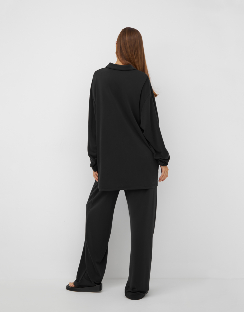 Рубашка женская, р. XL, с длинным рукавом, модал/полиэстер, черная, Veta