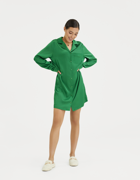 Рубашка женская, р. S, удлиненная, с длинным рукавом, полиэстер/эластан, зеленая, Madeline