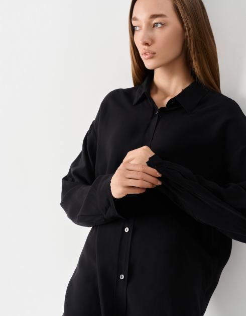 Рубашка женская, р. L, с длинным рукавом, вискоза, черная, Romola