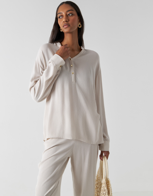 Рубашка женская, р. XL, с длинным рукавом, вискоза, песочная, Juliet