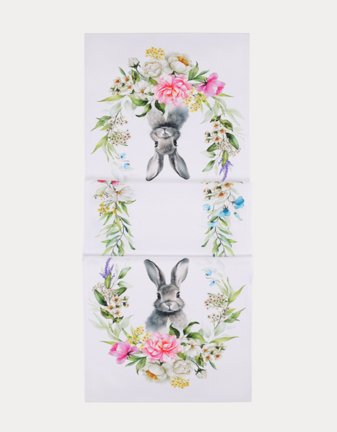 Дорожка настольная, 40x160 см, полиэстер, белая, Кролик в цветах, Easter