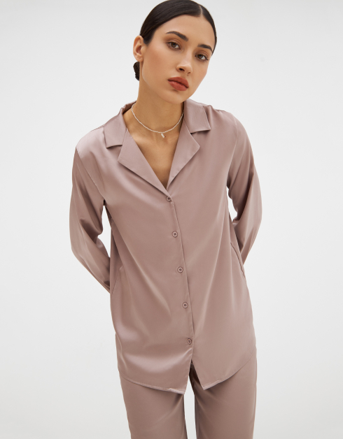 Рубашка женская, р. S, с длинным рукавом, полиэстер/эластан, розовая, Luiza