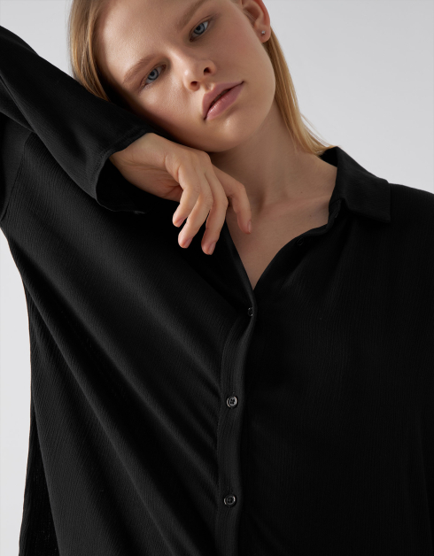 Рубашка женская, р. M, с длинным рукавом, вискоза, черная, Julie