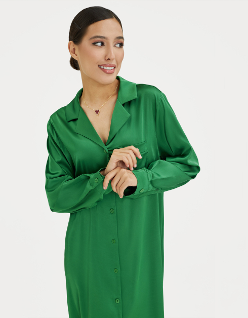 Рубашка женская, р. S, удлиненная, с длинным рукавом, полиэстер/эластан, зеленая, Madeline