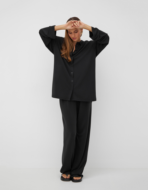 Рубашка женская, р. S, с длинным рукавом, модал/полиэстер, черная, Veta