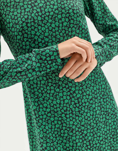 Платье женское, мини, р. S, с длинным рукавом, полиэстер, зеленое, Цветы, Michaela