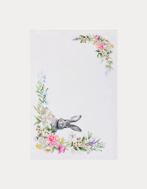 Салфетка под приборы, 30x45 см, полиэстер, прямоугольная, белая, Кролик в цветах, Easter