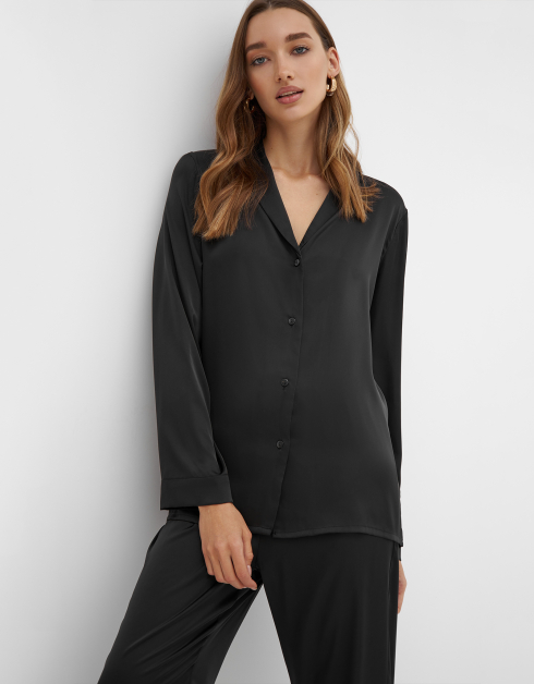 Рубашка женская, домашняя, р. XL, с длинным рукавом, полиэстер, черная, Bethany