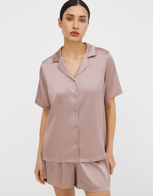 Рубашка женская, р. L, с коротким рукавом, полиэстер/эластан, розовая, Luiza