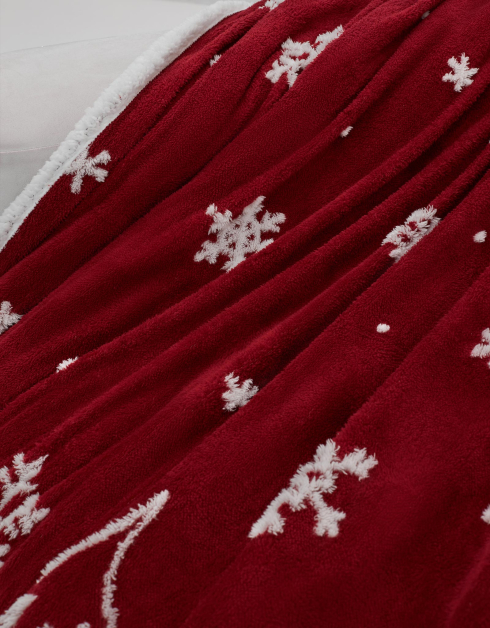 Плед, 130х170 см, шерпа, красный, Дома в снегу, Forest house